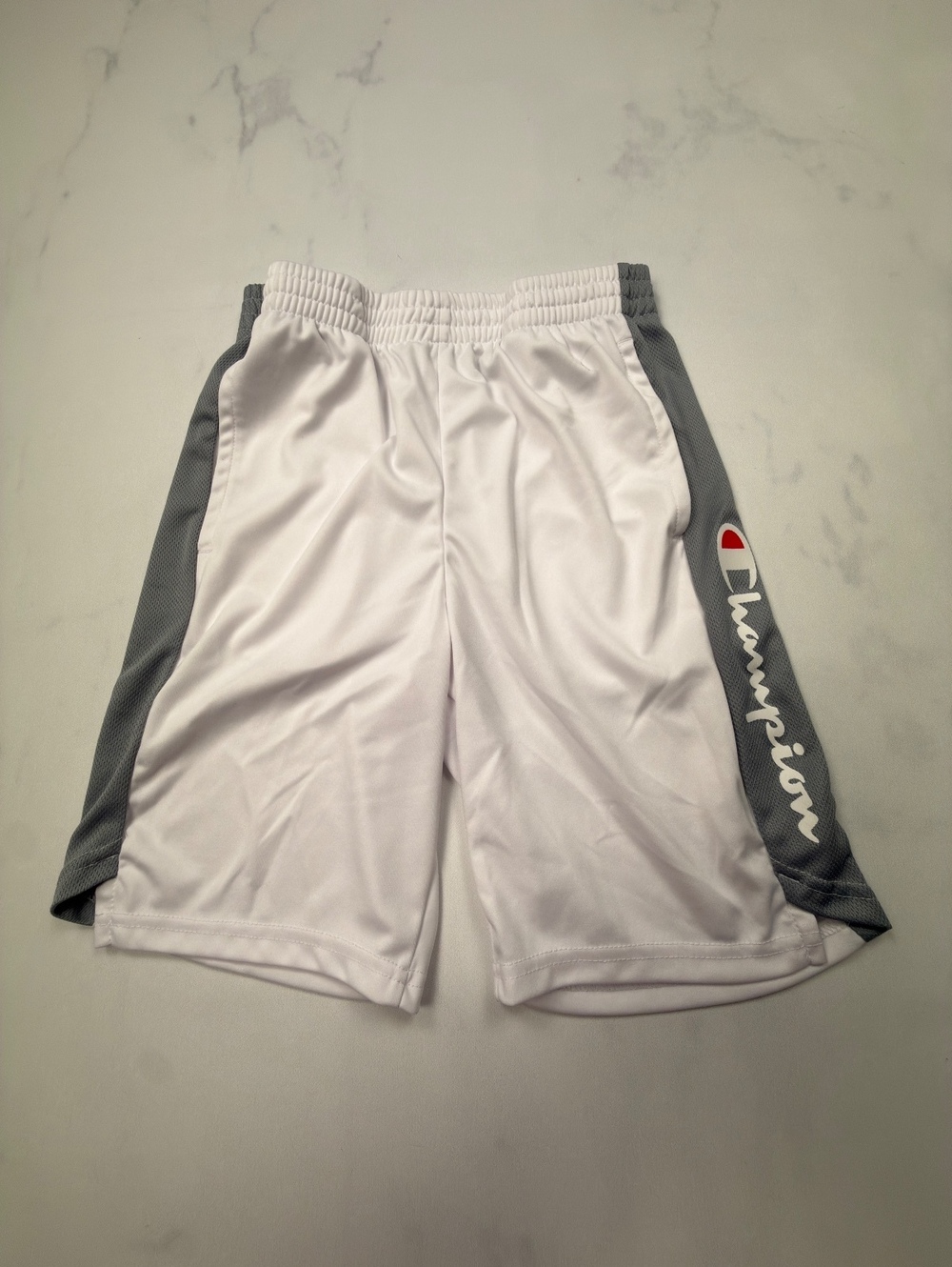 Champion Logo Athletic Shorts White Gray 2010s Sporty - Boys L